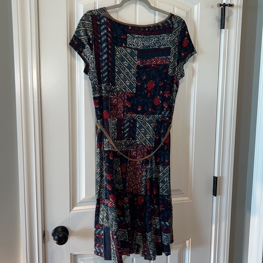 Lauren Ralph Lauren short sleeve patchwork cotton dress faux leather trim/tie XL - Picture 8 of 10